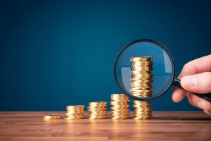 Someone looking at a pile of coins