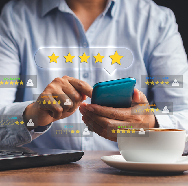 Person reading reviews on their phone